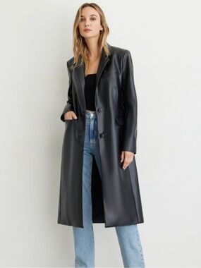 Dynamite Black Vegan Leather Trench Coat